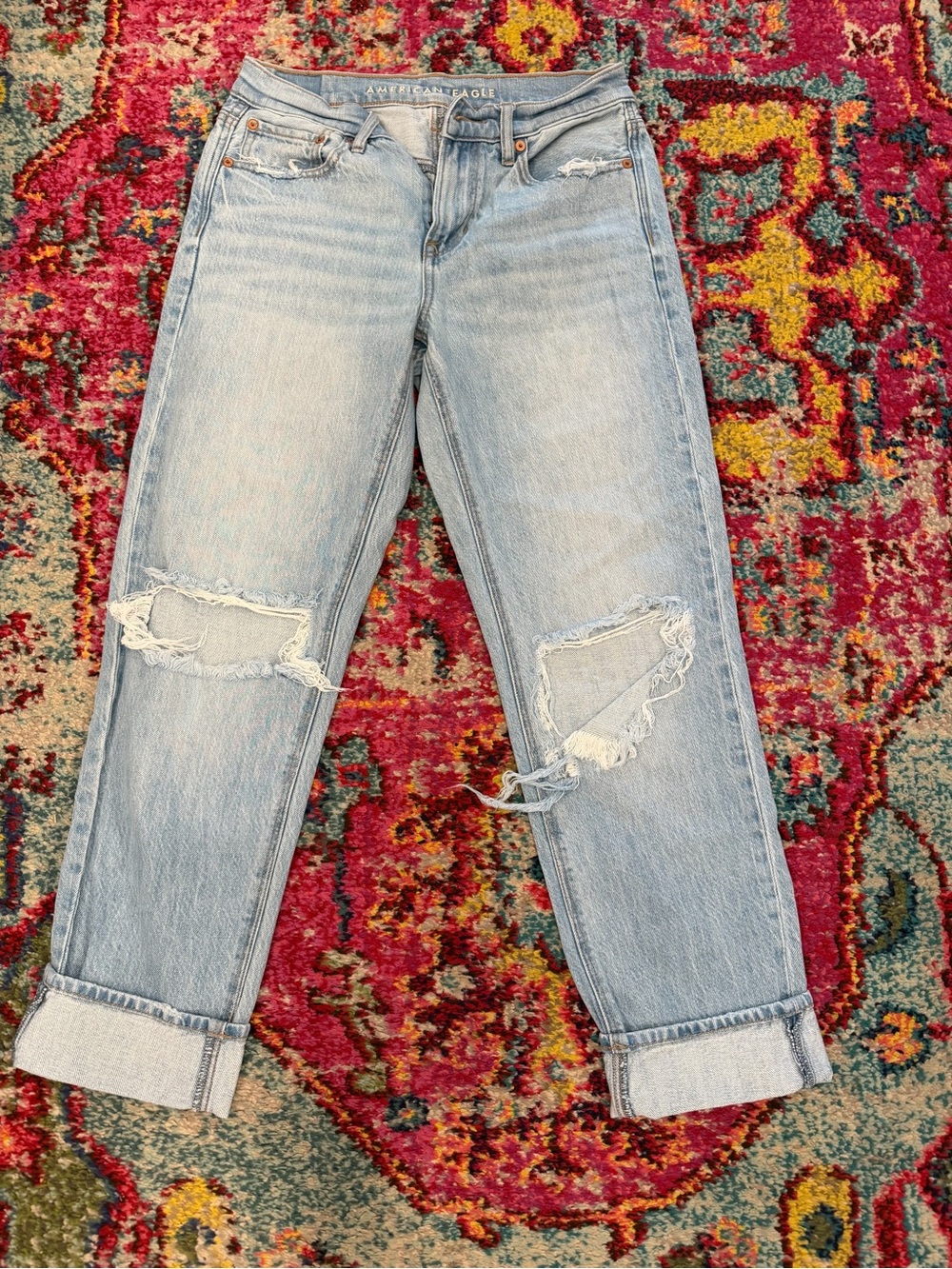 American Eagle Outfitters Light Wash Distressed Boyfriend Jeans